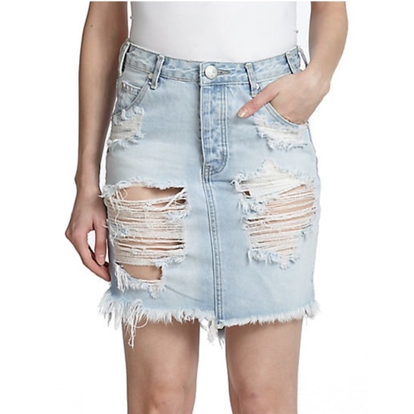 One Teaspoon | 2020 Distressed Denim Mini Skirt 27 - Picture 1 of 8